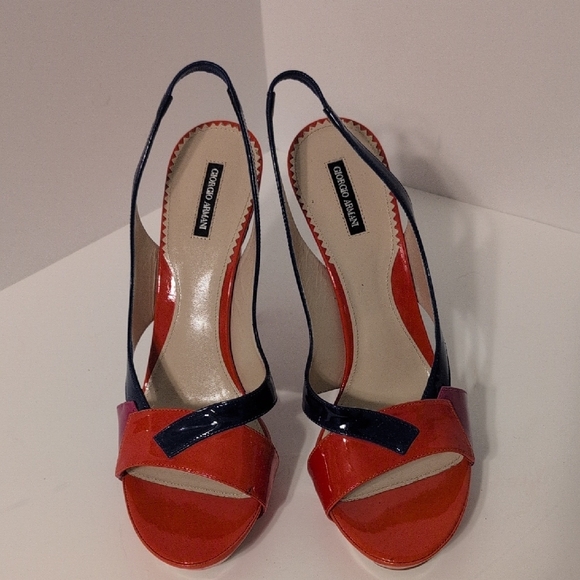 Giorgio Armani, Italy, Patent Leather, Heels, Sandals, Red, Purple, Blue, Size 9 - Picture 4 of 12